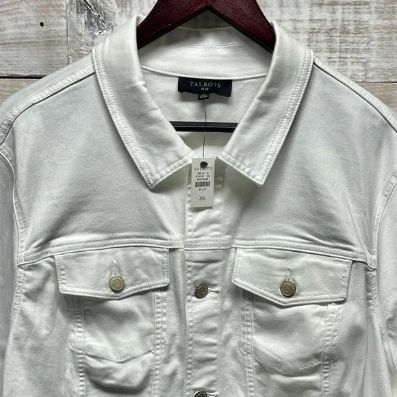 Talbots Denim Jean Jacket Womens 3X White Short Sleeve Button Down New NWT - Picture 5 of 13